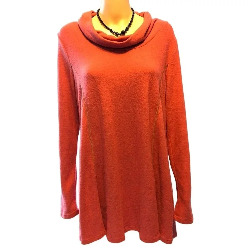 White Birch Ultra Soft Comfortable high low Cowl neck Tunic Top stretch size M